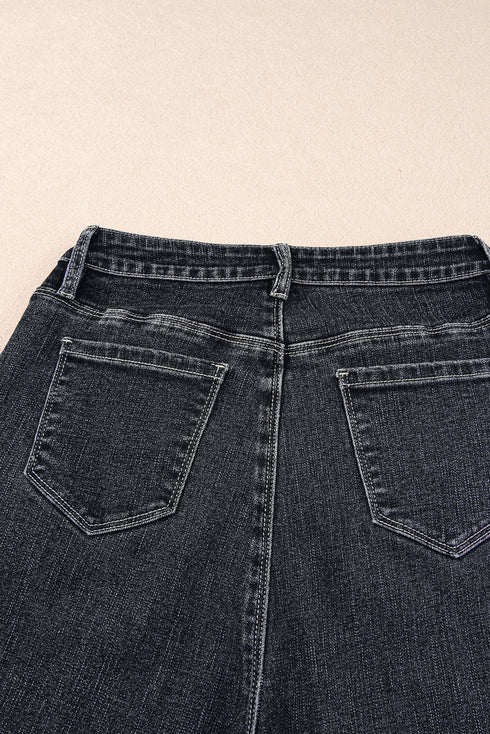 High Waisted Center Seam Wide Leg Cropped Denim Jeans